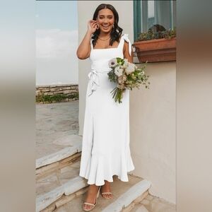 LYANER Spaghetti Strap Sleeveless dress High Waist Split Ruffle